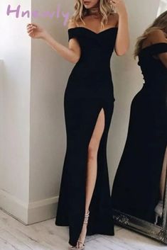 Hnewly - Elegant Backless High Opening Off The Shoulder Irregular Dresses(5 Colors) Black / S