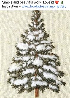 a needled christmas tree with white snow on it's branches and the words, simple and beautiful work love it