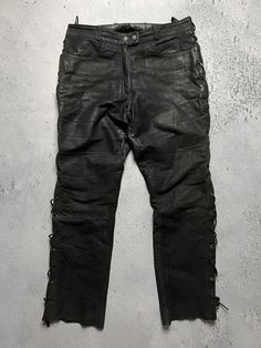 Genuine Real Leather Highway 1 Pant Vintage Rock Punk Racing Size Men's / US 32 / EU 48 Color Black Condition Gently Used vintage leather pant solid piece high quality leather The material is pleasant to the body. In a good condition. Fast sending! Size fits M (see measurements) Condition : 8/10 Length - 102 cm Waist - 43 cm Inseam - 79 cm Leg Opening - 20 cm Front Rise - 29 cm - FOLLOW MY STORE - SEE MY OTHER ITEMS Black Punk Leather Pants For Biker Events, Biker Style Leather Pants For Streetwear, Fitted Punk Leather Pants, Punk Leather Pants For Biker Events, Punk Leather Pants For Streetwear, Black Leather Moto Pants, Black Moto Leather Pants, Gothic Black Leather Pants With Belt Loops, Black Gothic Leather Pants For Streetwear