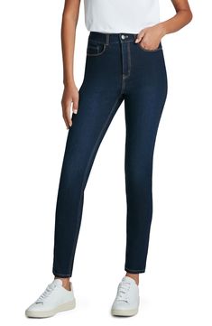 These ankle-length jeans are cut from an exceptionally smooth, soft denim with lots of stretch and excellent recovery for a sleek, second-skin fit. 29 1/2" inseam; 10" leg opening; 11" front rise; 15" back rise (size Medium) 58% cotton, 25% polyester, 13% viscose, 4% elastane Machine wash, tumble dry Imported Stretch Elastane Tapered Leg Jeans, Versatile Straight Leg Elastane Jeggings, Slim Fit Tapered Leg Jeans With Elastane, Slim Fit Tapered Leg Elastane Jeans, Slim Fit Elastane Jeans With Tapered Leg, Versatile Straight Leg Elastane Jeans, Versatile Stretch Dark Wash Jeans, Versatile Stretch Jeans With Tapered Leg, Tight Straight Leg Elastane Jeans