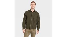 Goodfellow & Co. Men's Green Heavyweight Long Sleeve Button-Down Flannel Shirt (Large) | Target Green Long Sleeve Flannel Shirt For Work, Green Flannel Shirt With Button Closure, Green Button, Mens Green, Flannel Fabric, Everyday Wardrobe, Cotton Flannel, Flannel Shirt, Everyday Look