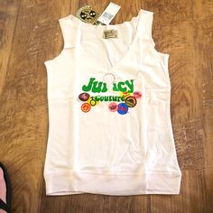 Great Juicy Couture Y2k Statement Logo Keyhole Tank Top. It States Juicy Couture With Iconic Vintage Graphics Peace Sign, Love, Happy Days I Love Glam, Crown And Ring Graphics. This Is Old/ New Stock And Is Nwt. Y2k Logo Print Tops For Spring, Y2k Style Logo Print Tops For Spring, Y2k Tops With Logo Print For Spring, Y2k Style Tops With Logo Print For Spring, Thrift Inspiration, Juicy Couture Y2k, Layered Tank Top, Active Tank Tops, Tie Dye Tank Top