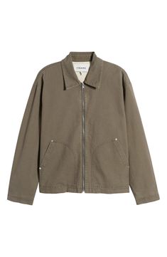 Minimal detailing brings maximum versatility to a deconstructed trucker jacket made of cotton denim with large front pockets and a fit that's easy to layer. Front zip closure Spread collar Front patch pockets 100% cotton Machine wash, dry flat Imported Carpenter Jacket, Denim Trucker Jacket, Washed Denim, Trucker Jacket, Denim Wash, Olive Green, Nordstrom, Bring It On, Size Small