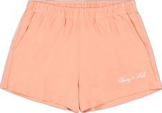 Trendy Orange Cotton Shorts, Orange Short Loungewear Bottoms, Orange Short Bottoms For Loungewear, Trendy Orange Shorts For Loungewear, Orange Cotton Shorts With Elastic Waistband, Trendy Cotton Bermuda Bottoms, Trendy Bermuda Cotton Bottoms, Casual Peach Short Bottoms, Orange Shorts For Spring Loungewear