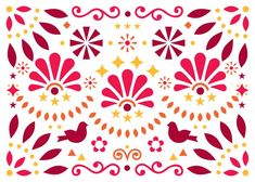 a red and yellow floral design with stars on the bottom, surrounded by other designs