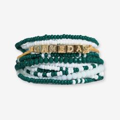 Bracelet Stack Game Day White + Green – INK+ALLOY, LLC Cheap Sporty Stretch Bracelet For Game Day, Team Bracelets, Stack Game, Beads Bracelet Design, Bracelet Design, Bead Bracelets, Seed Bead Bracelets, Beads Bracelet, Bracelet Stack