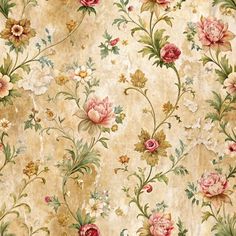 an old wallpaper with flowers and leaves on it