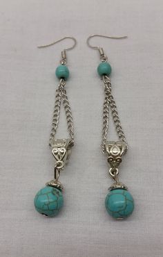 BOUCLES D'OREILLES PENDENTIF CHAÎNES TURQUOISE                                                                                                                                                      Plus Diy Jewelry Earrings, Beaded Earrings Diy, Jewelry Making Earrings, Earrings Inspiration, Homemade Jewelry, Handmade Wire Jewelry, Bead Jewellery, Butter Cookies