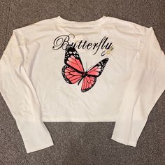 Romwe White Butterfly Long Sleeve Shirt. In A Size Small. In Perfect Condition. Brand New With Tags. White Butterfly Print Top For Summer, White Butterfly Print Tops For Summer, White Butterfly Print Summer Tops, White Casual Top With Butterfly Print, White Cotton Top With Butterfly Print, Long Sleeve Cotton Tops With Butterfly Print, White Long Sleeve Top With Butterfly Print, Trendy White T-shirt With Butterfly Print, Casual White Shirt With Butterfly Print