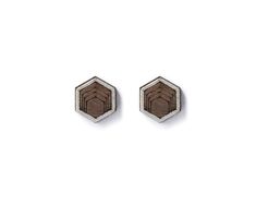 "These wood earrings are laser cut from walnut wood and etched with a geometric hexagon design. Simple enough to be men's earrings or women's earrings. They're laser cut and etched from solid walnut wood, then painted and sealed for protection and durability. They have titanium posts with surgical steel backs. These materials are hypoallergenic (skin safe) for everyone. All our wood studs come packaged on a card in a cardboard jewelry box - ready to be a perfect gift! DETAILS - Titanium posts - Brown Geometric Earrings Gift, Brown Geometric Earrings As Gift, Stud Earrings Men, Wooden Earrings Studs, Cardboard Jewelry, Men's Earrings, Mens Earrings Studs, Wood Earrings Stud, Cardboard Jewelry Boxes