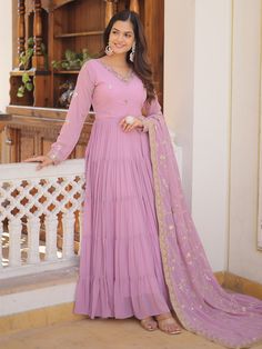 Elevate your style with our stunning pretty light purple sequins georgette function wear gown with dupatta. This gorgeous gown is crafted from light purple georgette material and adorned with intricate embroidered and sequin work, making it the perfect choice for festivals, events, or any special function.
The gown comes fully stitched in sizes ranging from XS to XXL, ensuring a perfect fit for every body type. With a 12-meter flair and a gown length of 56 inches, this gown exudes elegance and g Engagement Gown, Lehenga Crop Top, Gown With Dupatta, Lehenga Choli Wedding, Floral Lehenga, Party Wear Lehenga Choli, Bollywood Lehenga, Cocktail Wear, Reception Gown