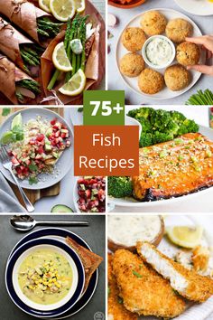 fish dishes are featured in this collage