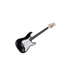 a black and white electric guitar on a white background with room for text or image