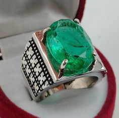 Oval Cut Rich Green Emerald Women Ring Sterling Silver 925 Handmade Green Emerald Ring Panna Zamurd Ring Product Type: Ring Ring Size: 5 US, 6 US, 7 US, 8 US, 9 US, 10 US, 11 US, 12 US, 13 US, 14 US, 15 US, 16 US Metal Type: Sterling Silver 925 Main Stone: Fluorite Emerald Main Stone Color: Green Handmade: Yes, Artisan Ring Type: Heated and Treated Lab Created This Sterling Silver Ring is a perfect gift for men and women. The ring showcases an elegant design with Unheated Untreated Fluorite Emerald stone. Get it for your loved one, or treatment yourself for a classic timeless style. Since these stones are natural stones, we cannot guarantee stone texture you will receive. Each ring will have different texture as you can see from photos. All orders come in a special gift box. Please contact Gemstones Rings, Smaragd Ring, Green Emerald Ring, Artisan Rings, Timeless Classic Style, 925 Ring, Rich Green, Stone Texture, Women Ring