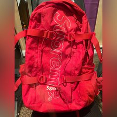 Authentic Red Supreme Backpack (Bought New Off Supreme Website). Excellent Condition. Collectors Edition. Only Blemish Is On Outer Mesh Pockets. See Photo. Supreme Backpack, Supreme Bag, The Collector, Conditioner, Backpacks, Man Shop, Mesh, Red, Color