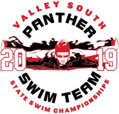 the logo for valley south panther swim team, which is featured in red and black