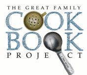 the great family cook book project logo with a spoon and pan on it's side