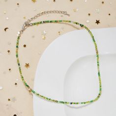 Material: Glass beads Fashion Element: Circle, Ring, Line, Rainbow Style: Korean Korean Style Summer Party Beaded Necklaces With Round Beads, Trendy Faceted Beads As A Gift, Trendy Faceted Beads For Gifts, Colorful Beads For Jewelry Making In Summer, Green Letter Beads For Jewelry Making, Trendy Green Jewelry With Faceted Beads, Casual Green Beaded Chain Jewelry, Green Beaded Necklaces With Tiny Beads For Summer, Trendy Faceted Beads Necklaces For Summer