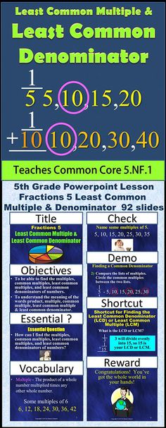 a poster with the words let's common math and denomin