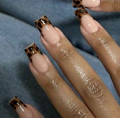 Leopard Print French Tips Square, Leopard Print French Tips, Cheetah Acrylic Nails, Autumn Nail Inspo, Cheetah Print Nails, Nail Board, Girly Acrylic, Autumn Nail