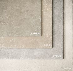 three different types of stone are shown in this image, and each is labeled with their own name