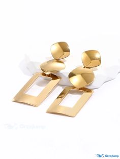 OrcaJump - Rectangular Drop Earrings Fine Earrings, Women Style, Yellow Color, Fine Jewelry, Place Card Holders, Copper, Yellow Gold, Drop Earrings, Yellow