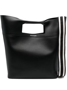 black calf leather smoothing finish stripe detailing logo print to the front two top handles adjustable detachable shoulder strap main compartment removable pouch Mens Tote Bag, Alexander Mcqueen Bag, Mc Queen, Detailing Logo, Men's Totes, Planet People, Bags Black, Alexander Mcqueen Men, Messenger Bag Backpack