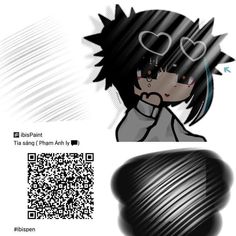 an anime character with black hair and heart shaped glasses, next to a qr code