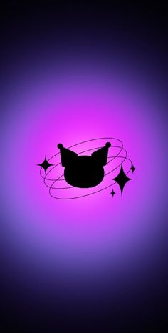 the silhouette of a chicken is shown on a purple background with stars and circles around it