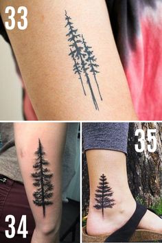 four different tattoos with trees on them and numbers in the upper right hand, bottom left