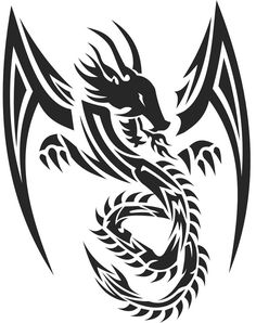 a black and white dragon tattoo design