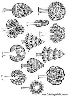 an image of different types of flowers and leaves in black and white ink on paper