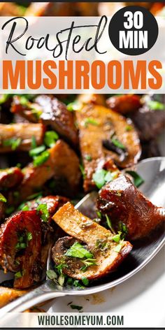 Roasted Mushrooms Oven Roasted Mushrooms, Roasted Mushrooms, Mushroom Recipes, Brussel Sprouts, Veggie Recipes, Vegetable Recipes, Quick Easy