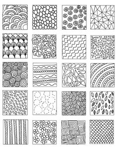 a set of nine hand drawn patterns in black and white