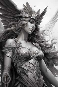 Athena Tattoos 17 Athena Tattoos, Tattoo Ideas For Females, Female Warrior Tattoo, Statue Tattoo, Greek Mythology Tattoos, Angel Warrior