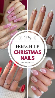 Get holiday-ready with French tip Christmas nails! Whether you're searching for Christmas nails French tip styles with glittery accents, snowflake patterns, or red tips, these ideas will have your nails looking chic and festive. Discover stunning French tip Christmas nail ideas that blend traditional charm with a seasonal twist. Perfect for anyone wanting sophisticated yet festive French Christmas nails this season! White Tip Nails Christmas, Christmas French Tip Nails 2024, Winter Nail Designs Classy French Tips, Red And White Christmas Acrylic Nails, Christmas French Nails Classy, Red French Holiday Nails, Christmas Nails Candy Cane French Tip, Christmas Gel Nails French Tip, Christmas Almond French Tip Nails