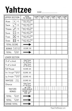 the yahtze score sheet is shown in black and white with an arrow pointing to it