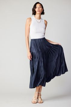 This satin-like skirt exudes class and feminity in an ultra-pleated design. Accented by a elastic waistband, it’s a daring way to make a statement for dressed-up moments. •Elastic waistband •Multi-layer pleating •Tiered styling •Classic fit DIMENSIONS •Standard: 36" Length Item Number 2350194 100% PolyesterGentle cycle cold Tiered Midi Skirt, Trending Dresses, Item Number, Multi Layering, Midi Skirt, Knitwear, Dress Up, Satin, Elastic