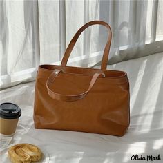 Olivia Mark - Bag large capacity ladies shoulder bag fashion bag senior sense of simplicity soft leather tote bag Solid Color Leather Hobo Bag, Leather Hobo Shoulder Bag In Solid Color, Leather Tote Shoulder Bag In Solid Color, Solid Color Leather Shoulder Bag For Travel, Leather Shoulder Bag In Solid Color For Travel, Everyday Leather Bag With Solid Color, Solid Color Leather Satchel Shoulder Bag, Office Leather Bags In Solid Color, Everyday Leather Bucket Bag Solid Color