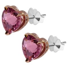 Earrings 14k Rose Gold Heart Shape Diamond Pink Tourmaline 3.87ct Total Carat Weight of pave:0.11ct Rose Gold Heart, Heart Shaped Diamond, Gold Heart, Heart Of Gold, Pink Tourmaline, Heart Shape, Jewelry Earrings Studs, Tourmaline, Heart Shapes