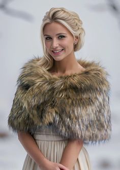 a woman with blonde hair wearing a fur stole