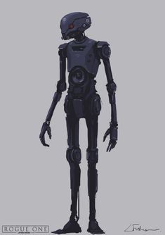 a robot is standing in front of a gray background with the words, rogue one on it