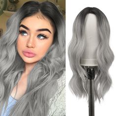 PRICES MAY VARY. [Gorgeous New Looking] The ombre grey wig is a fresh, fashion wig, the charming and distinctive waves with layers that frame your face perfectly. [Premium Synthetic Wigs] The long wig is made of high quality heat resistant synthetic fiber which is heat-friendly and requires much less maintenance than human hair. [Adjustable Velcro Straps] Soft straps adjust up to a 1/2 inch in either direction to achieve a more comfortable and secure fit. [Many Uses ＆ Occasion] This fashion silv Human Hair Wigs Blonde, Blonde With Pink, Human Hair Clip Ins, Grey Wig, Natural Wigs, Full Wig, Pink Wig, Black And Blonde, Brown Wig