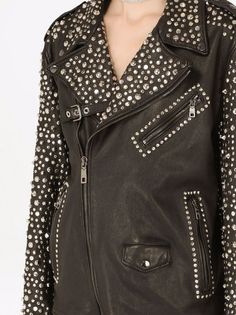 Dolce & Gabbana stud-embellished Leather Jacket - Farfetch Maximalist Style, Black Stud, Dolce E Gabbana, Leather Biker Jacket, Studded Leather, Biker Jacket, Chest Pocket, Side Zip, Red Leather Jacket