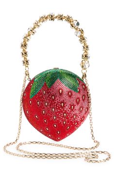 Sweet as can be, this strawberry-shaped clutch is embellished with a sparkling array of crystals and equipped with two distinct chains for an array of carrying options. Magnetic closure Removable chain carry handle; removable chain strap Metal/crystal Made in Italy Designer Handbags Mary Frances Handbags, Judith Leiber Couture, Mary Frances, Crystal Bags, Silver Lights, Judith Leiber, Curvy Fashion, Magnetic Closure, Chain Strap