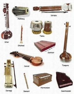 various musical instruments are shown in this image