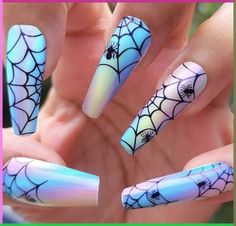 Halloween Foil Nails, Halloween Acrylic Nails Designs, Pastel Halloween Nails, Nail Art Designs Halloween, Spider Web Nails, Spooky Nail, Dark Nail Designs