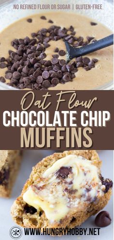 chocolate chip muffins with white frosting and chocolate chips on top