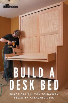 Desk bed folded up with desk side out Diy Murphy Desk, Diy Murphy Bed Kit, How To Build A Desk, Build A Desk, Foldaway Bed, Murphy Desk, Murphy Bed Kits, Fold Down Beds, Desk Bed