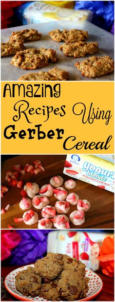 some cookies are sitting on a plate with candy canes around them and the words amazing recipes using garden cereal